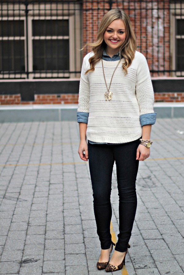 womens sweater over collared shirt