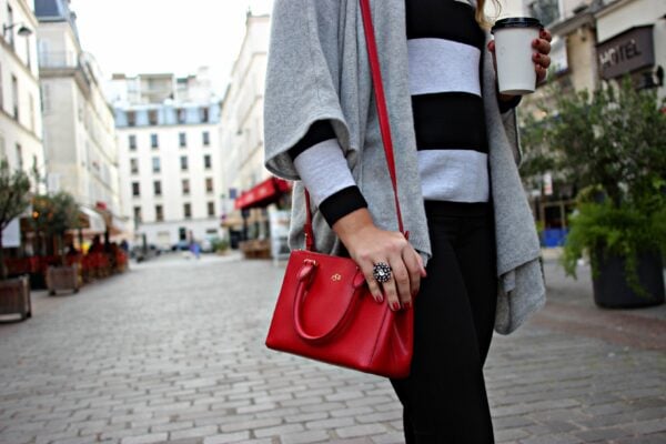 calypso cashmere wrap sweater, ralph lauren red bag
