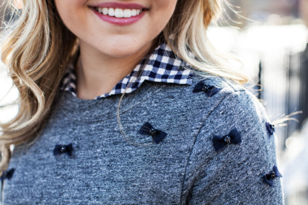 j.crew bow sweater gingham shirt