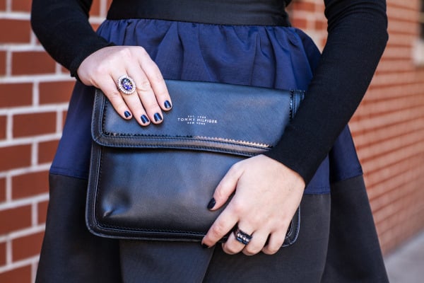 black and blue outfit