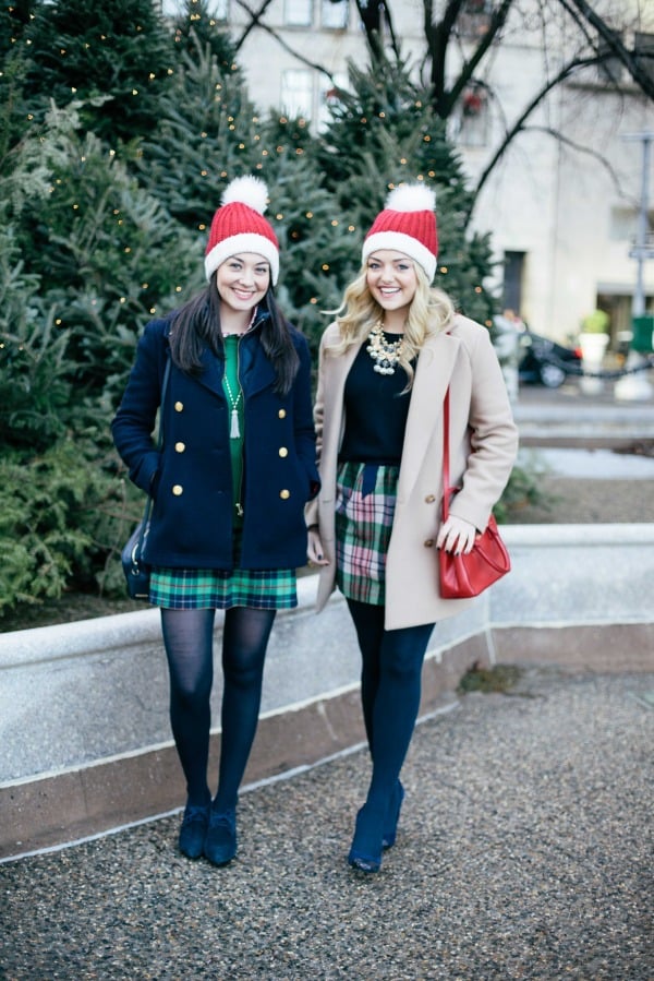 festive christmas outfits santa hats the plaza nyc