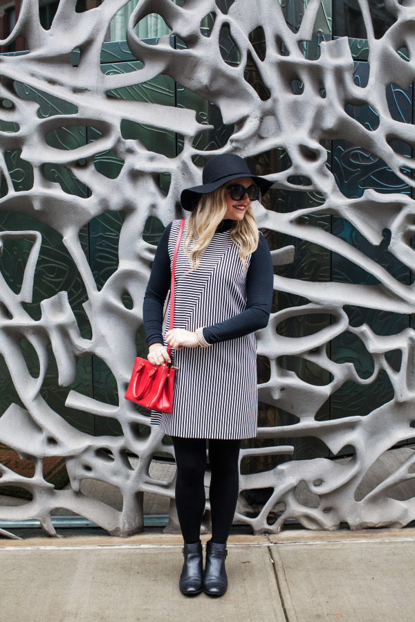 black and white striped dress