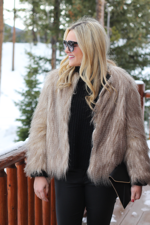 fur coat outfit ski trip resort