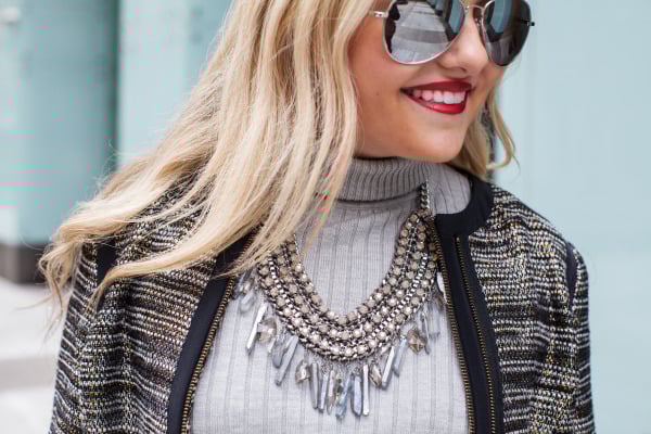 mirrored aviator sunglasses with statement necklace