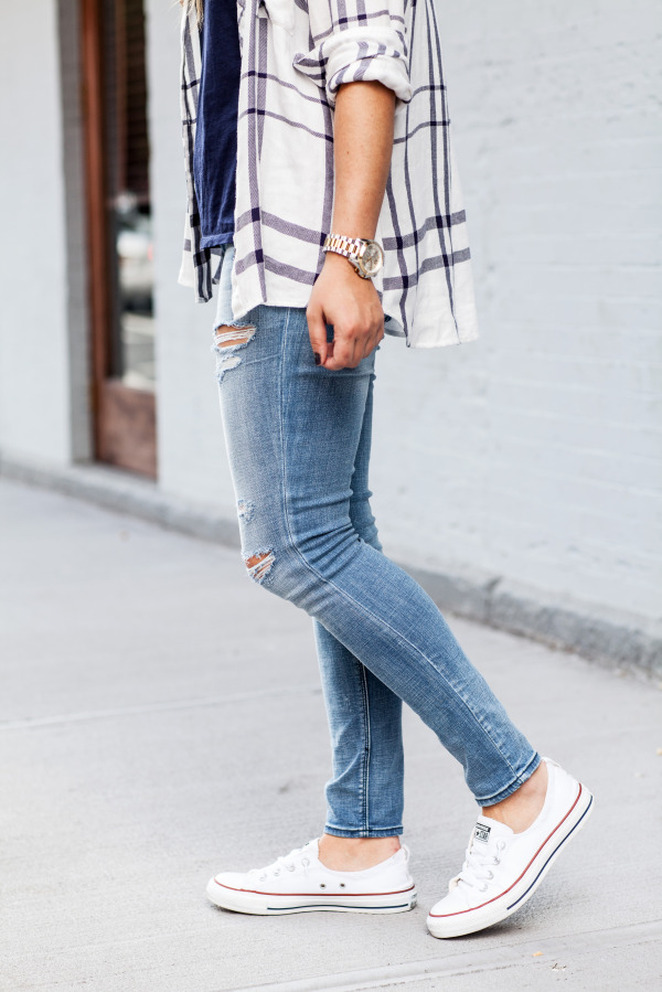 plaid shirt white converse sneakers
