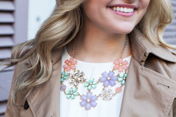 crystal and pastel flower floral statement necklace