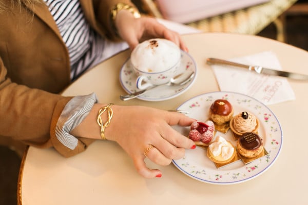 capwell + co gold knot cuff, paris, carette cafe, petit fours, cappuccino