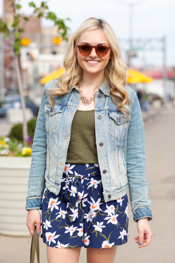 navy and olive green spring outfit