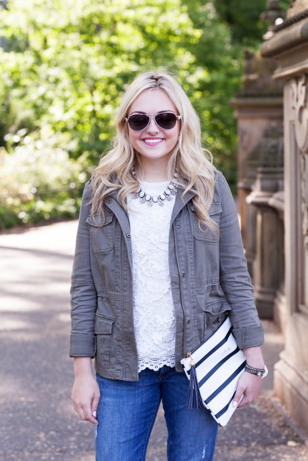 cargo jacket with lace top