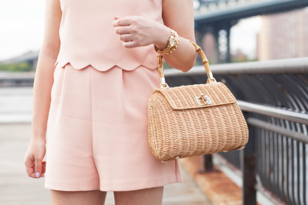 scalloped romper, j mclaughlin wicker handbag