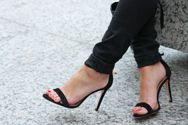 black ankle strap heels