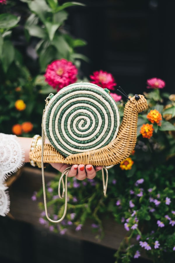 kate spade wicker clutch snail