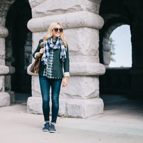fall-plaid-outfit-blazer-jeans-sneakers-blogger