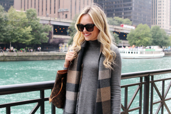 turtleneck dress pendleton plaid scarf chicago river walk