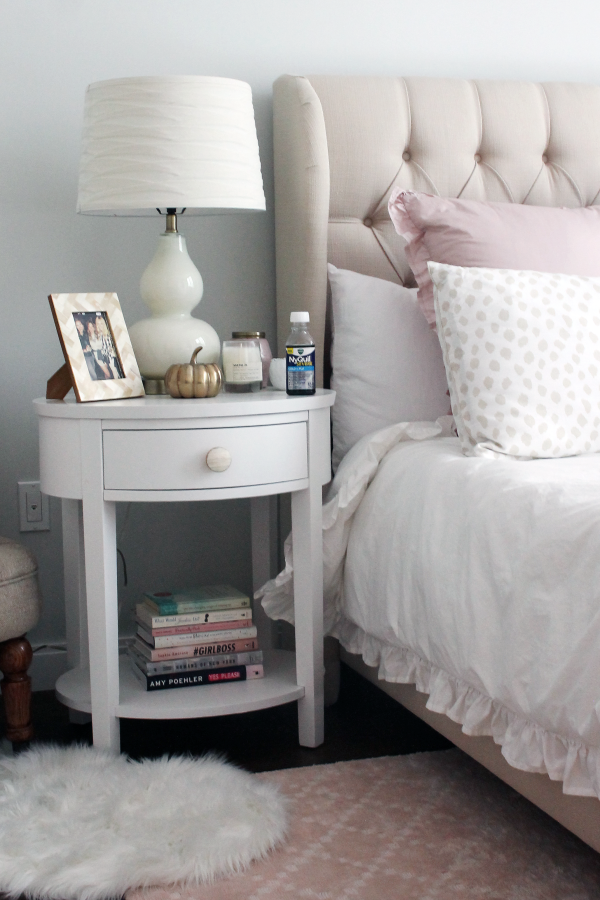 blush pink and white bedroom decor