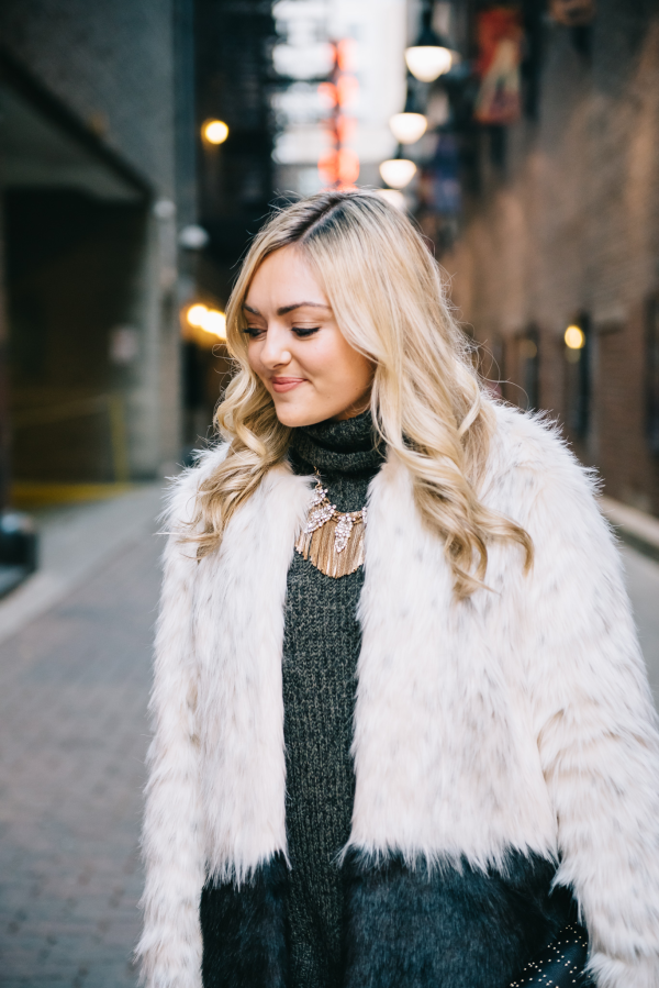 express faux fur coat colorblock