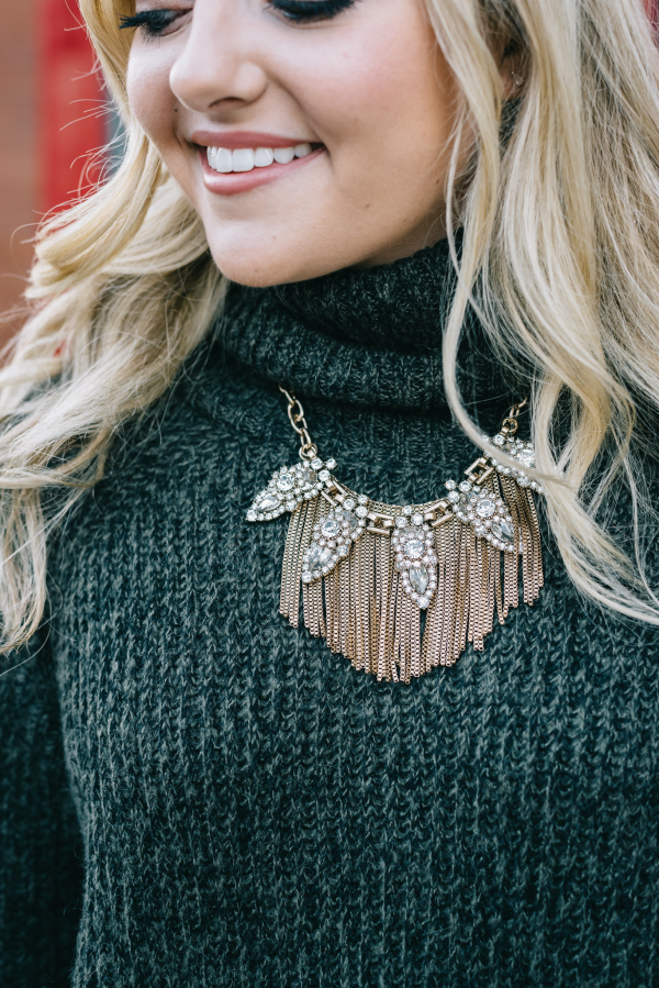 statement necklace gold fringe
