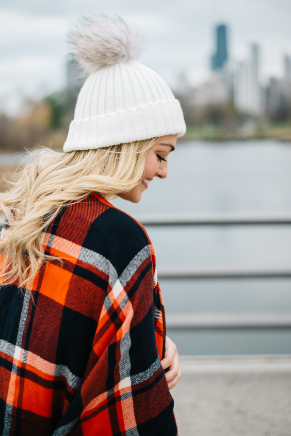 white beanie fur pom pom