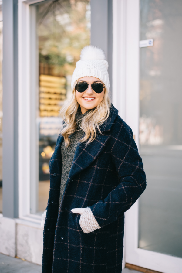 white pom pom winter hat
