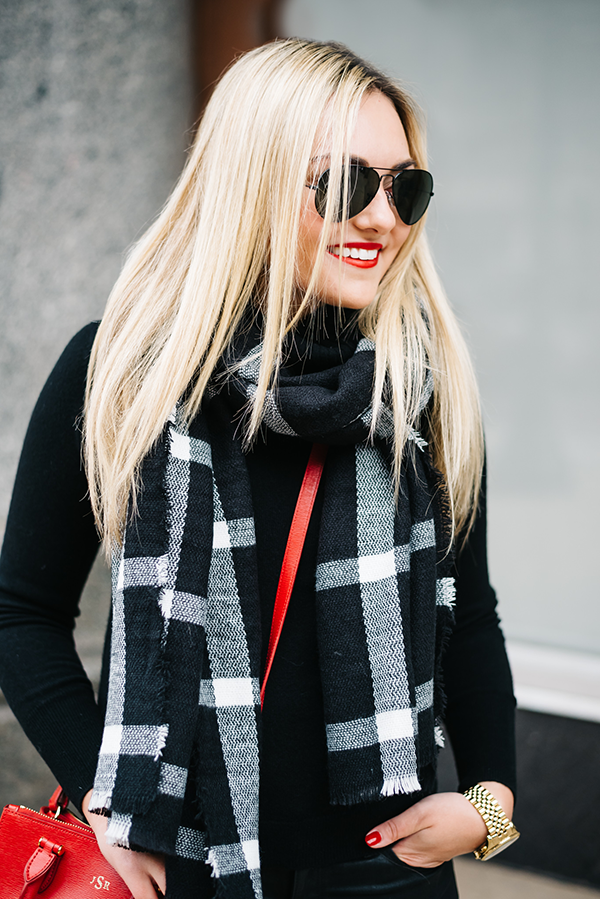black and white windowpane plaid blanket scarf
