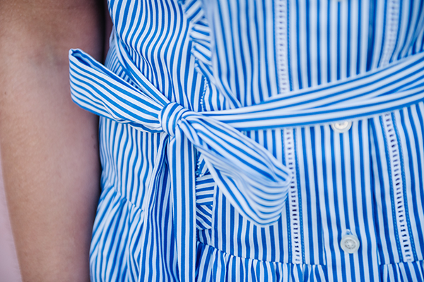 stripe dress with bow and ruffles
