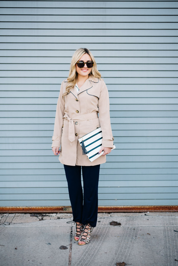 classic trench coat navy knit jogger pants