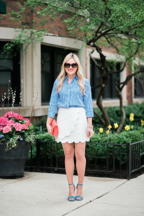 cute spring outfit gingham scallops colorful