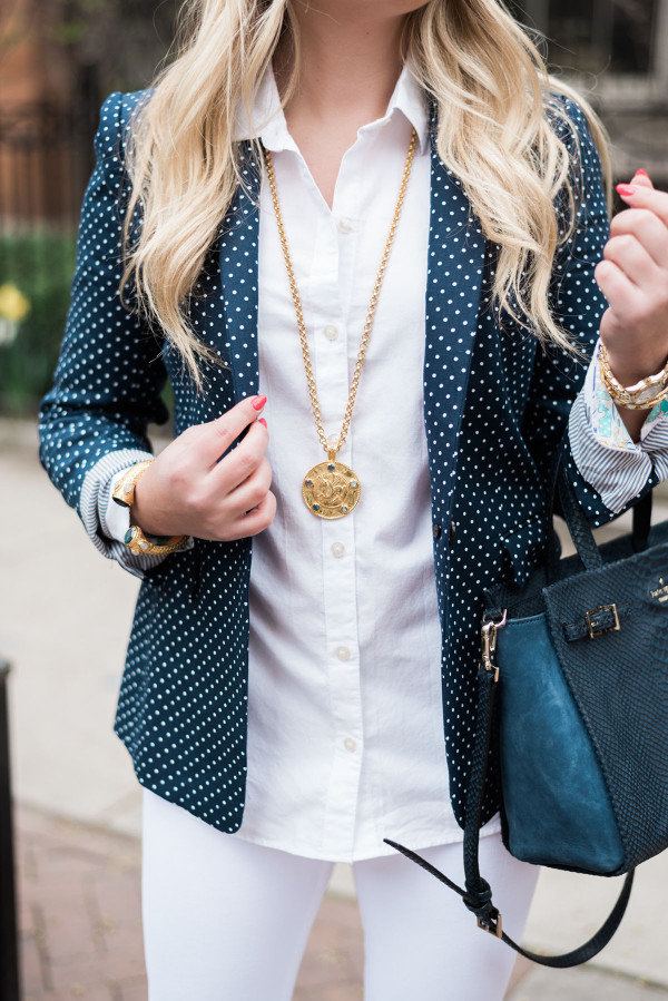 polka dot blazer outfit