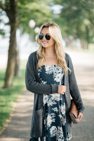 old navy floral cami dress with long sweater — bows & sequins