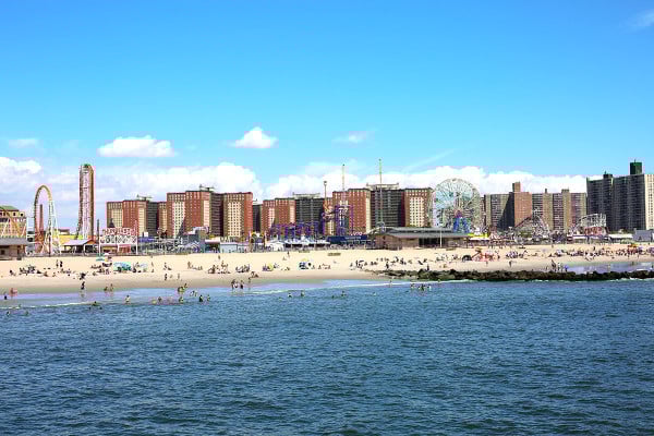 Coney Island Amusement Park Rides on the beach in Brooklyn NYC