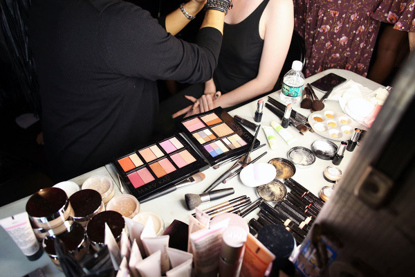 The backstage scene at the spring/summer Tracy Reese presentation during New York Fashion Week with Mary Kay