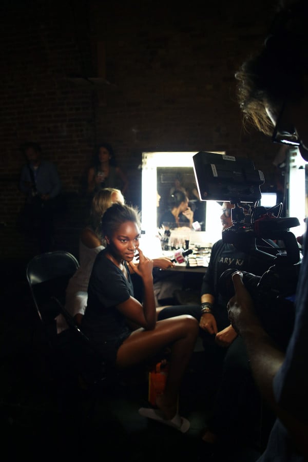 The backstage scene at the spring/summer Tracy Reese presentation during New York Fashion Week with Mary Kay