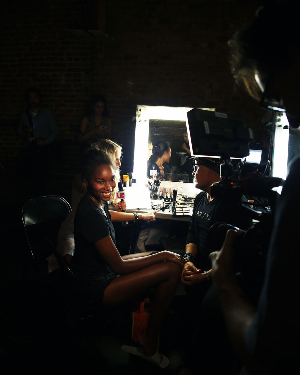 The backstage scene at the spring/summer Tracy Reese presentation during New York Fashion Week with Mary Kay