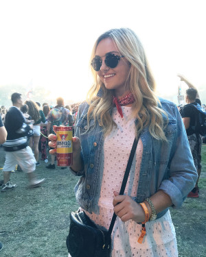 Cute Music Festival Outfit: White Dress, Denim Jacket, and Red Bandana