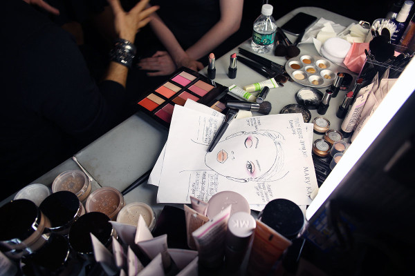 The backstage scene at the spring/summer Tracy Reese presentation during New York Fashion Week with Mary Kay