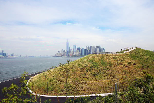 The view of the Manhattan NYC skyline from Governor's Island