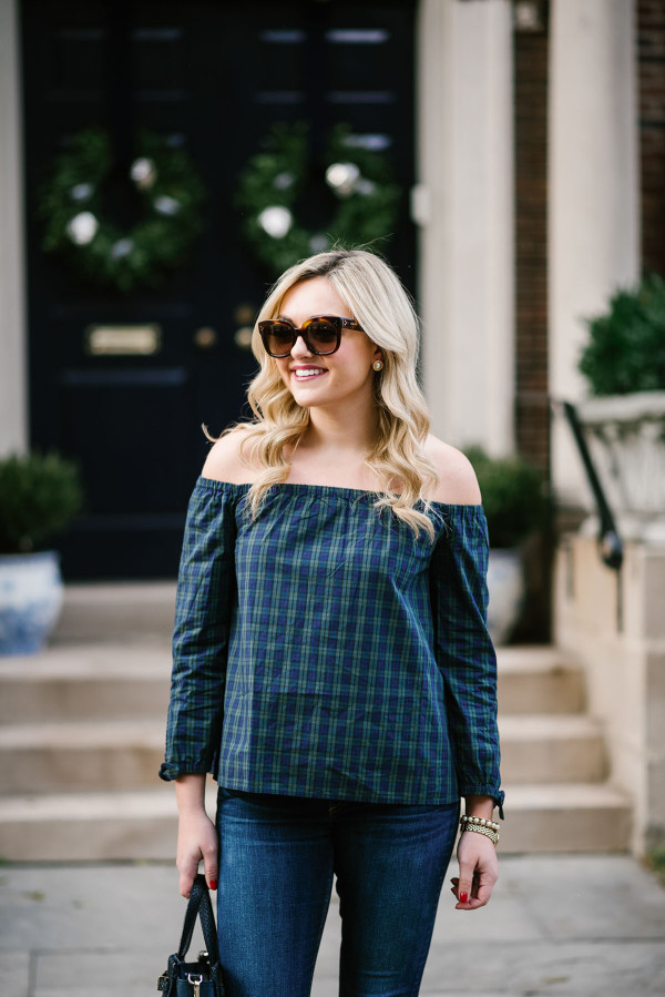 Bows & Sequins wearing a plaid shirt with Celine sunglasses.