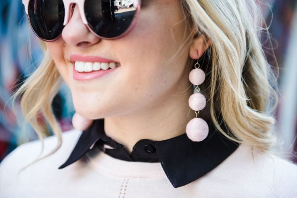 Bows & Sequins wearing blush pink BaubleBar Crispin Drops.