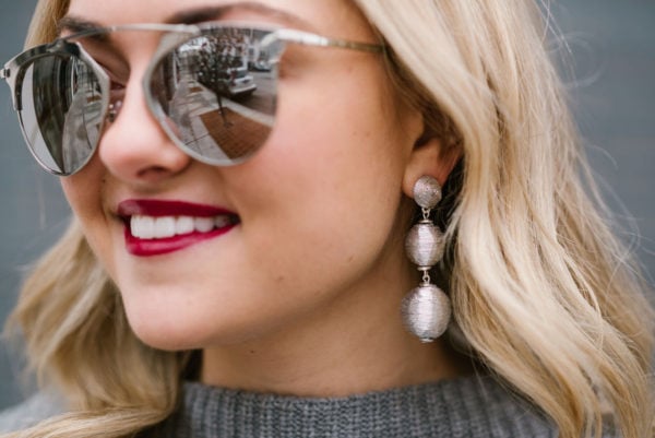 Bows & Sequins wearing BaubleBar Crispin Drop Earrings in Silver