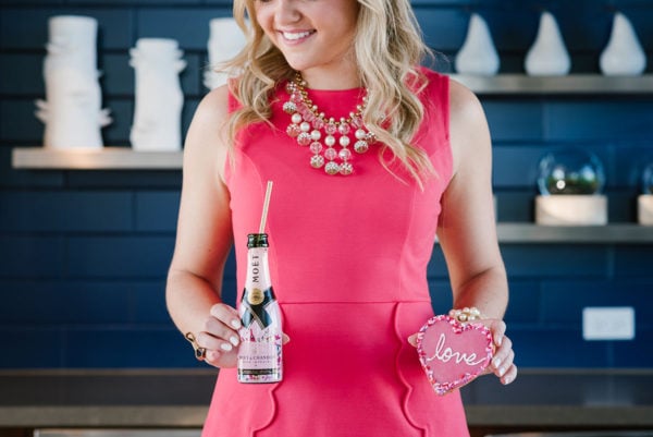 Bows & Sequins with mini bottles of champagne.