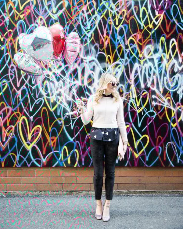 Bows & Sequins in front of the Bleeding Hearts mural in Chicago.