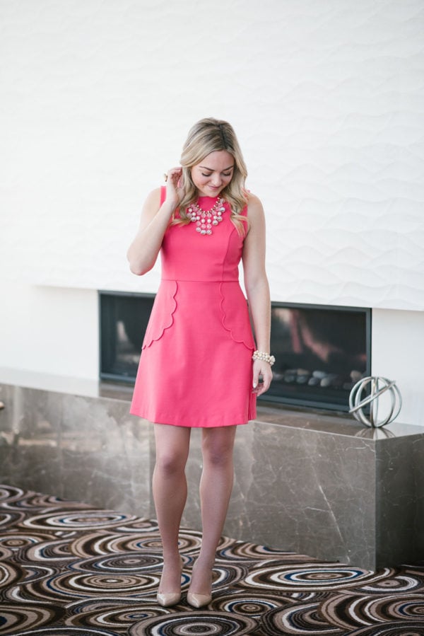 Bows & Sequins wearing a Maison Jules Dress with a Kate Spade necklace and shoes.