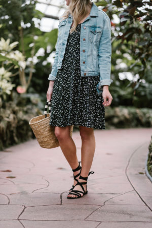 Printed Dress Denim Jacket Bows Sequins