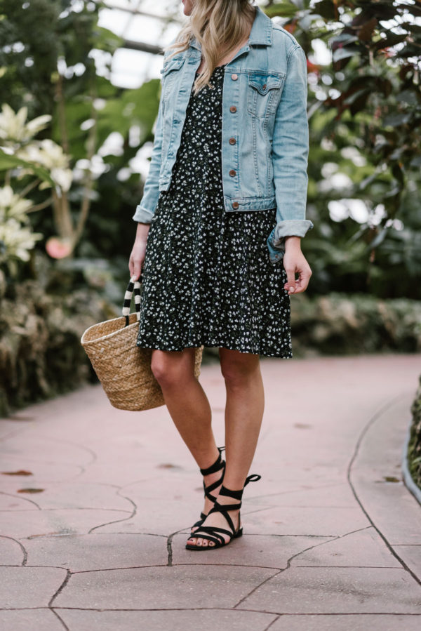floral dress with denim jacket