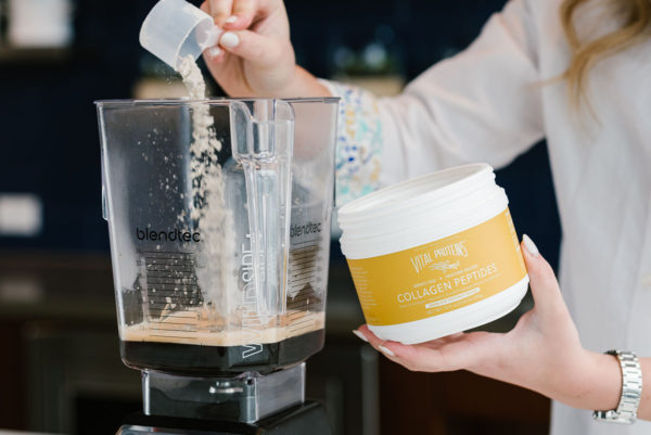 Bows & Sequins recipe for Bulletproof Coffee in a blender using Vital Proteins Vanilla and Coconut Collagen Protein Peptides