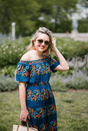 old navy orange floral dress Old Navy- Orange floral off the shoulder midi dress- Size Large