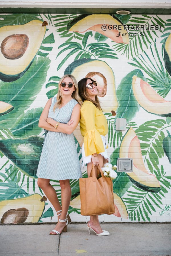 Bows & Sequins wearing a pinstripe button down mini dress and Among Other Things styling a Zara bell sleeve top outfit.