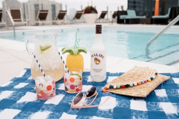 Malibu Coconut Rum summer cocktails by the pool with Bows & Sequins.