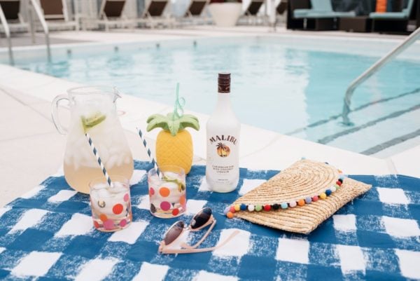 Malibu Coconut Rum summer cocktails by the pool with Bows & Sequins.