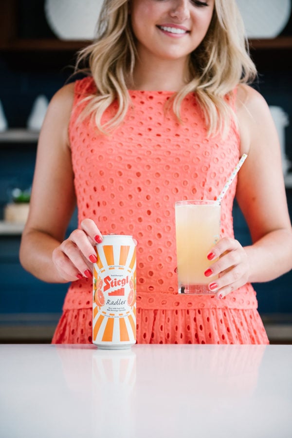 Bows & Sequins sharing an easy cocktail recipe: Stiegl Radler grapefruit shandy spiked with vodka.